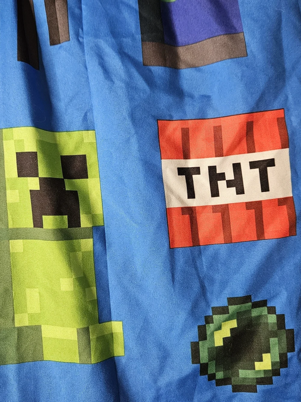 Minecraft Kids Blue Creeper & TNT Print Curtains 44